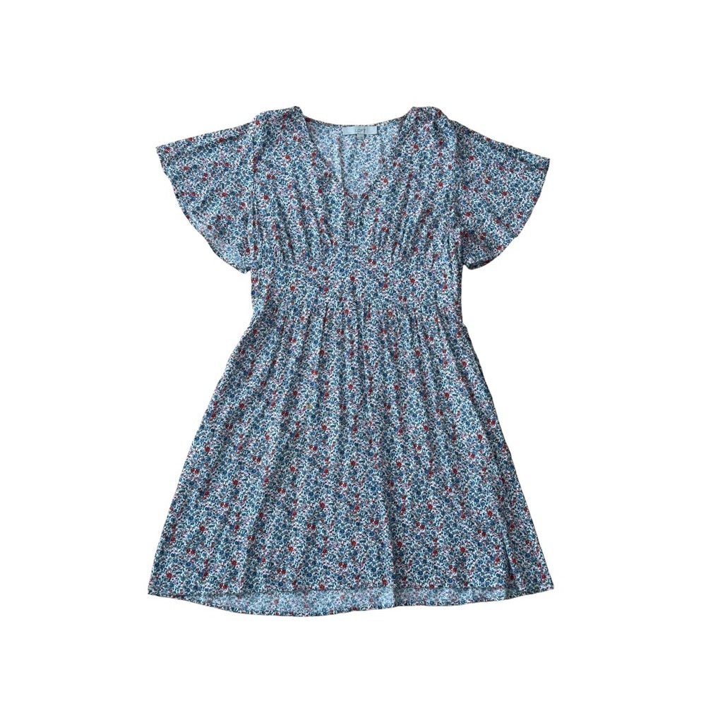LOFT Floral Patterned Flowy Short Sleeve Dress (Size 10)